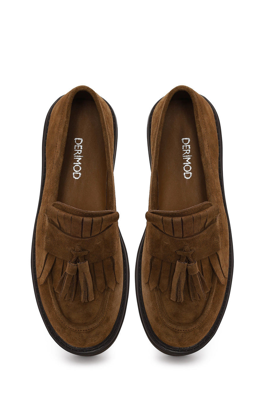 Kadın Camel Kalın Tabanlı Püsküllü Süet Deri Loafer
