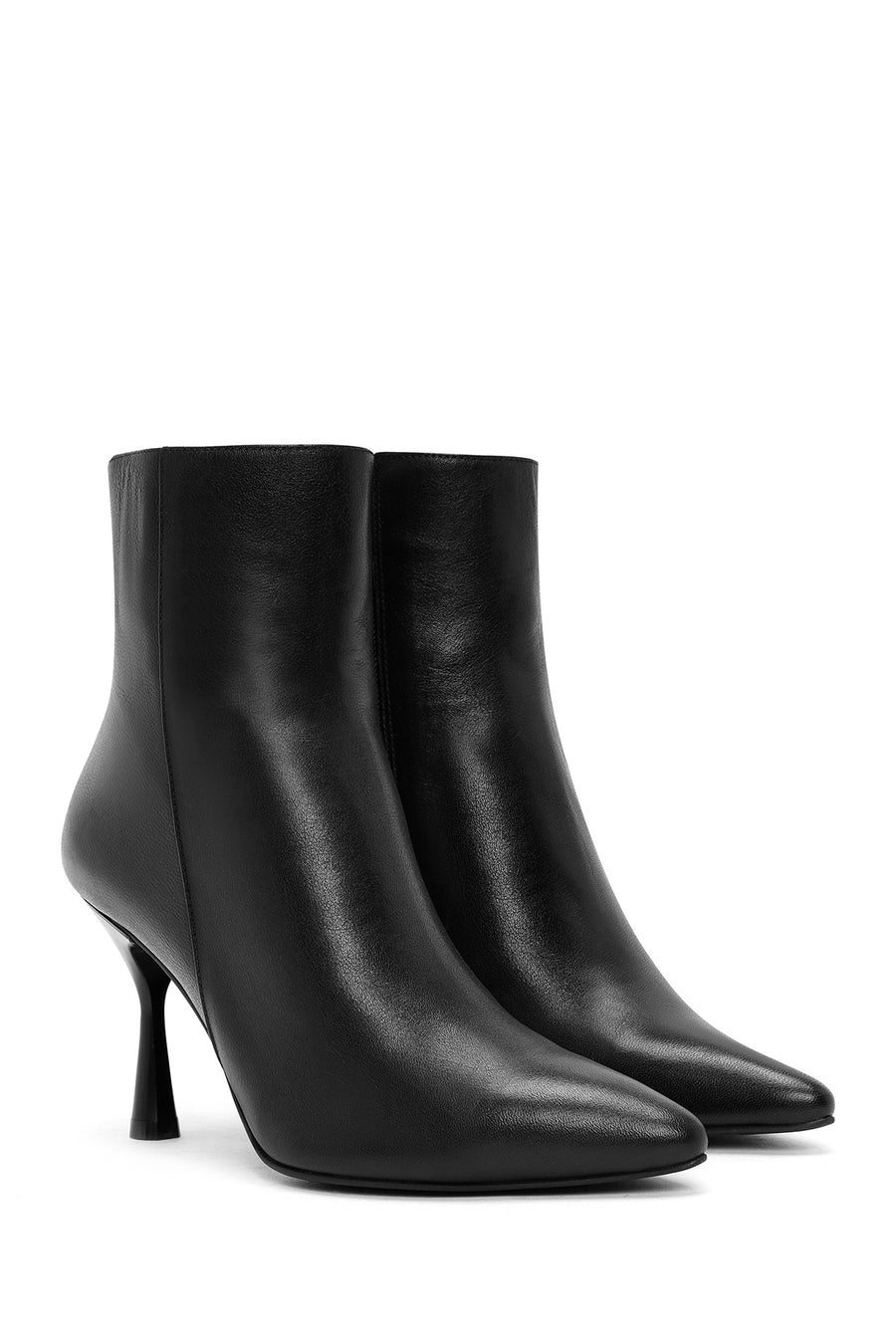 Woman Black Zip Closure Stiletto Heel Leather Boots