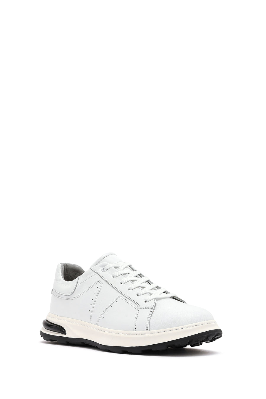 Erkek Beyaz Bağcıklı Kalın Tabanlı Deri Sneaker