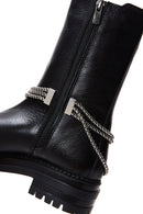 Women's Black Leather Zippered Chain Detailed Boots | Derimod