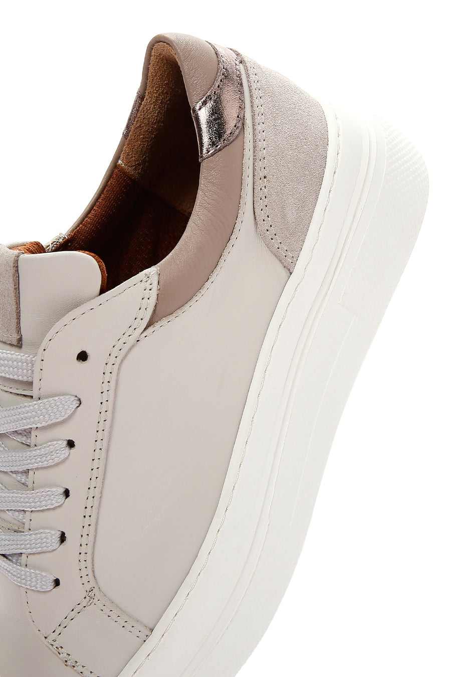 Kadın Bej Deri Kalın Tabanlı Sneaker
