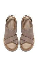 Women's Mink Ankle Buckle Thick Soled Suede Leather Comfort Sandals | Derimod