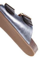 Women's Brown Metallic Leather Double Buckle Comfort Slippers | Derimod