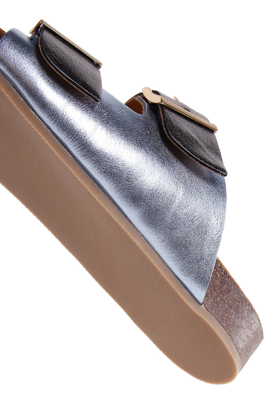 Women's Brown Metallic Leather Double Buckle Comfort Slippers
