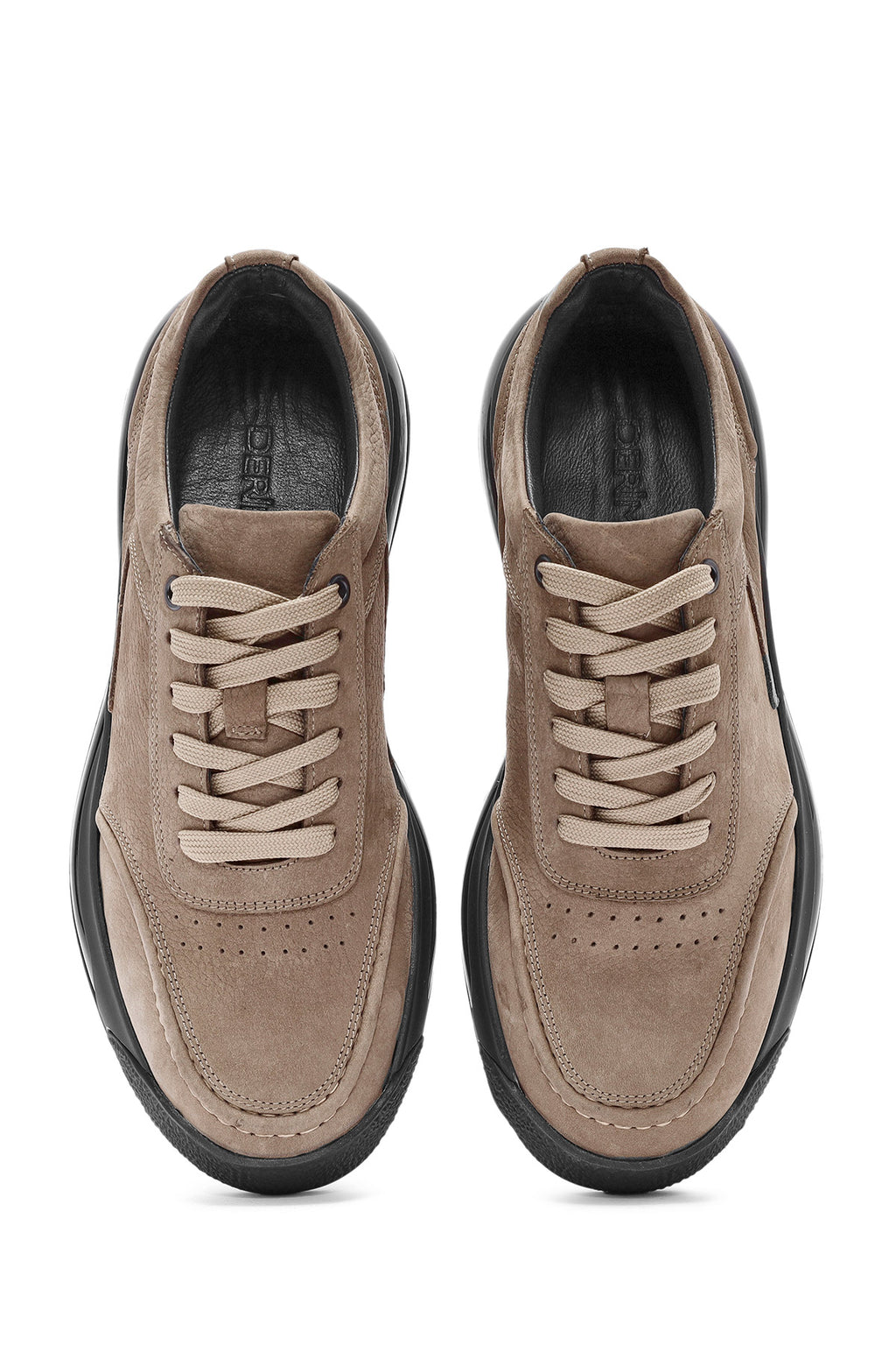 Erkek Vizon Bağcıklı Nubuk Deri Sneaker