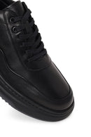 Male Black Lace-Up Thick-Soled Leather Sneaker | Derimod