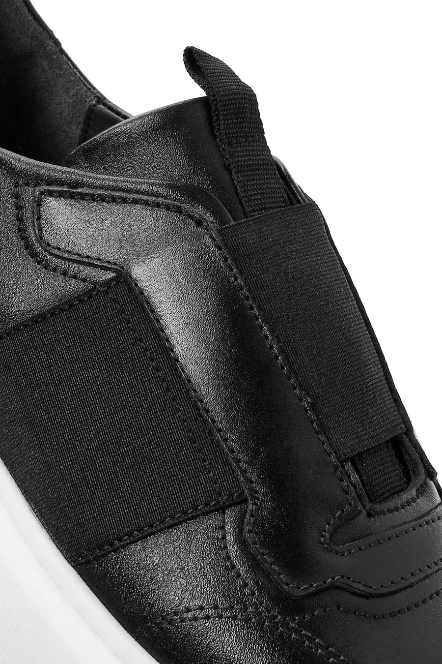 Erkek Siyah Bağcıklı Deri Sneaker