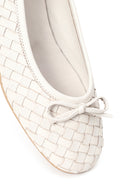 Woman White Braided Leather Ballet Flat | Derimod
