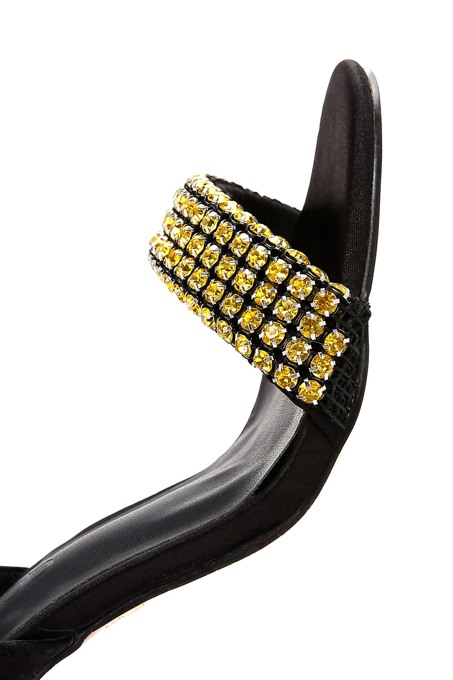 Women's Black Yellow Stone Thin Heeled Ankle Sandals
