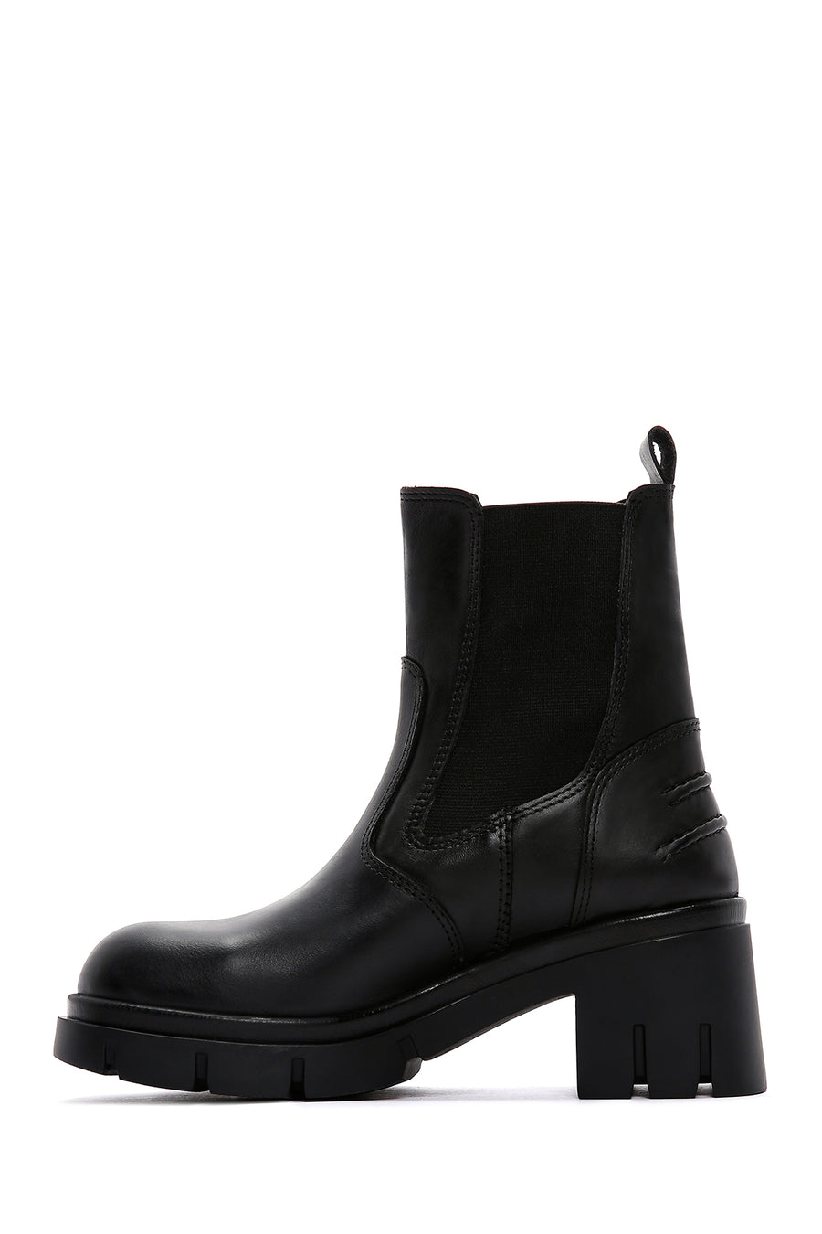 Women's Black Leather Heeled Chelsea Boots