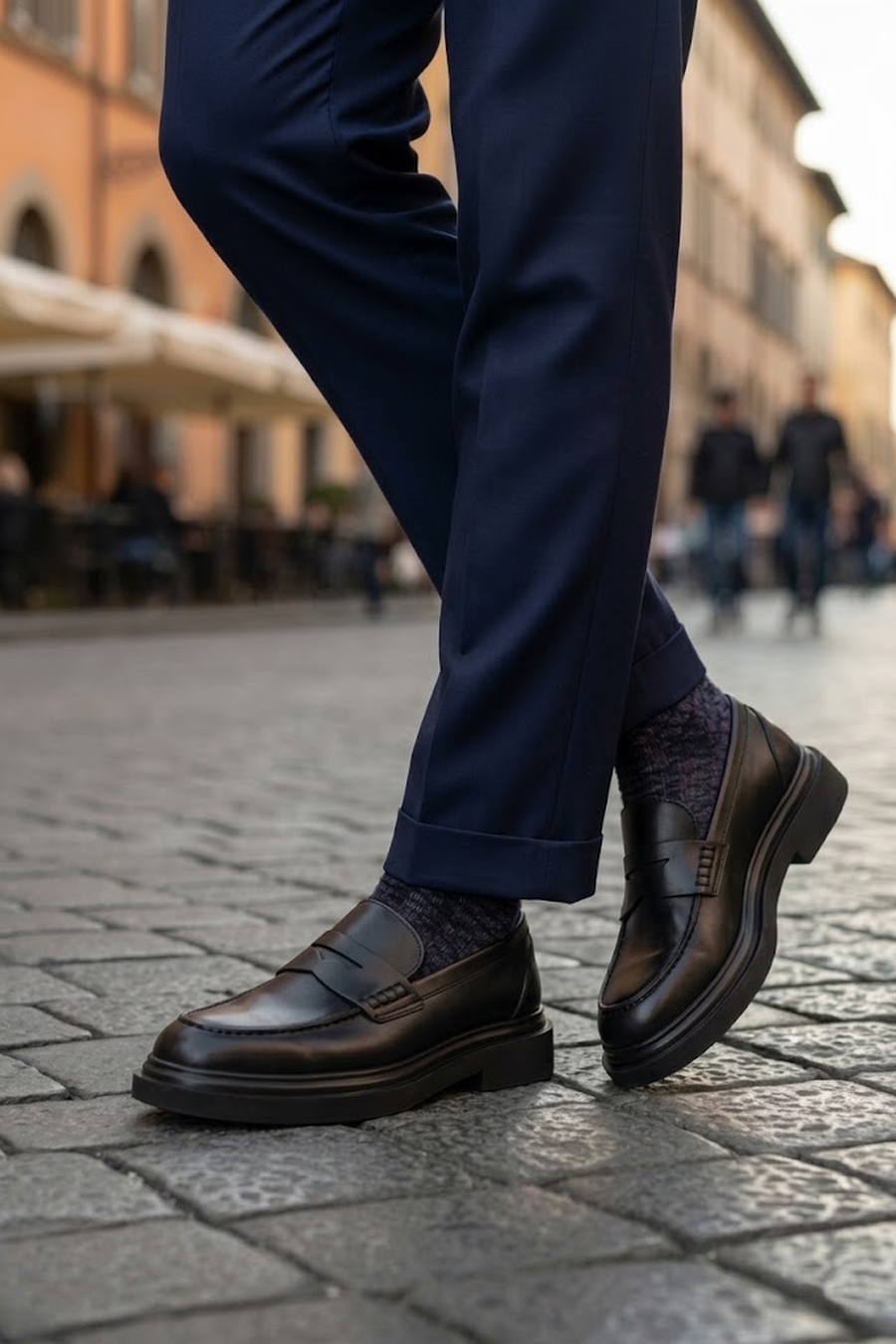 Male Black Thick-Soled Leather Loafer