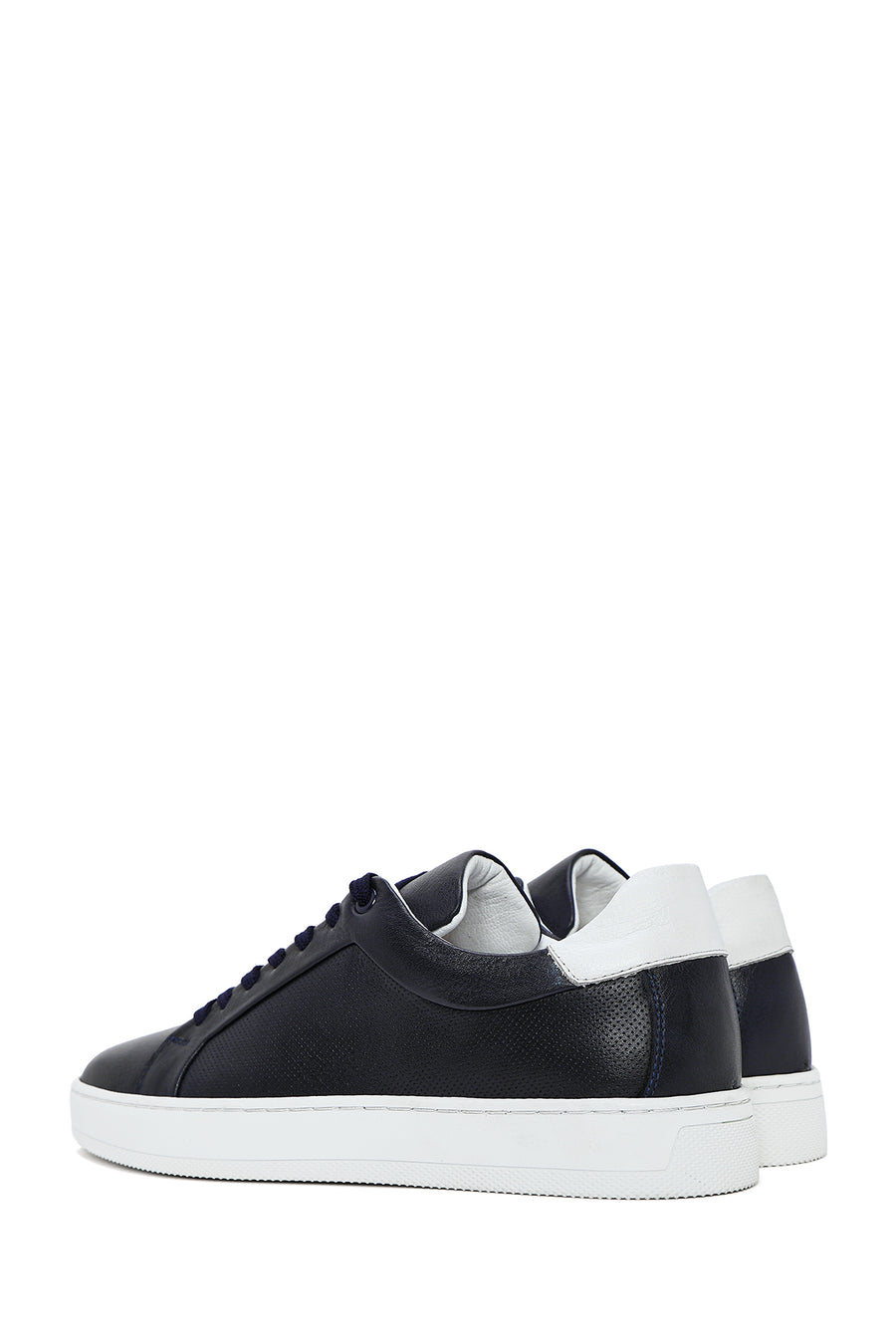 Erkek Lacivert Bağcıklı Deri Sneaker