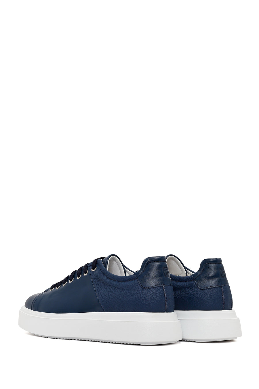 Men's Navy Blue Lace-up Thick-Sole Leather Sneaker