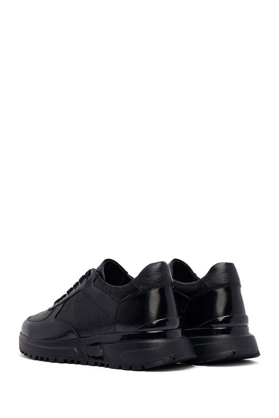 Erkek Siyah Bağcıklı Deri Casual Sneaker