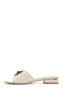 Women's Cream Accessory Leather Slippers | Derimod