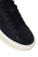 Male Navy Blue Lace-Up Thick-Soled Leather Sneaker | Derimod