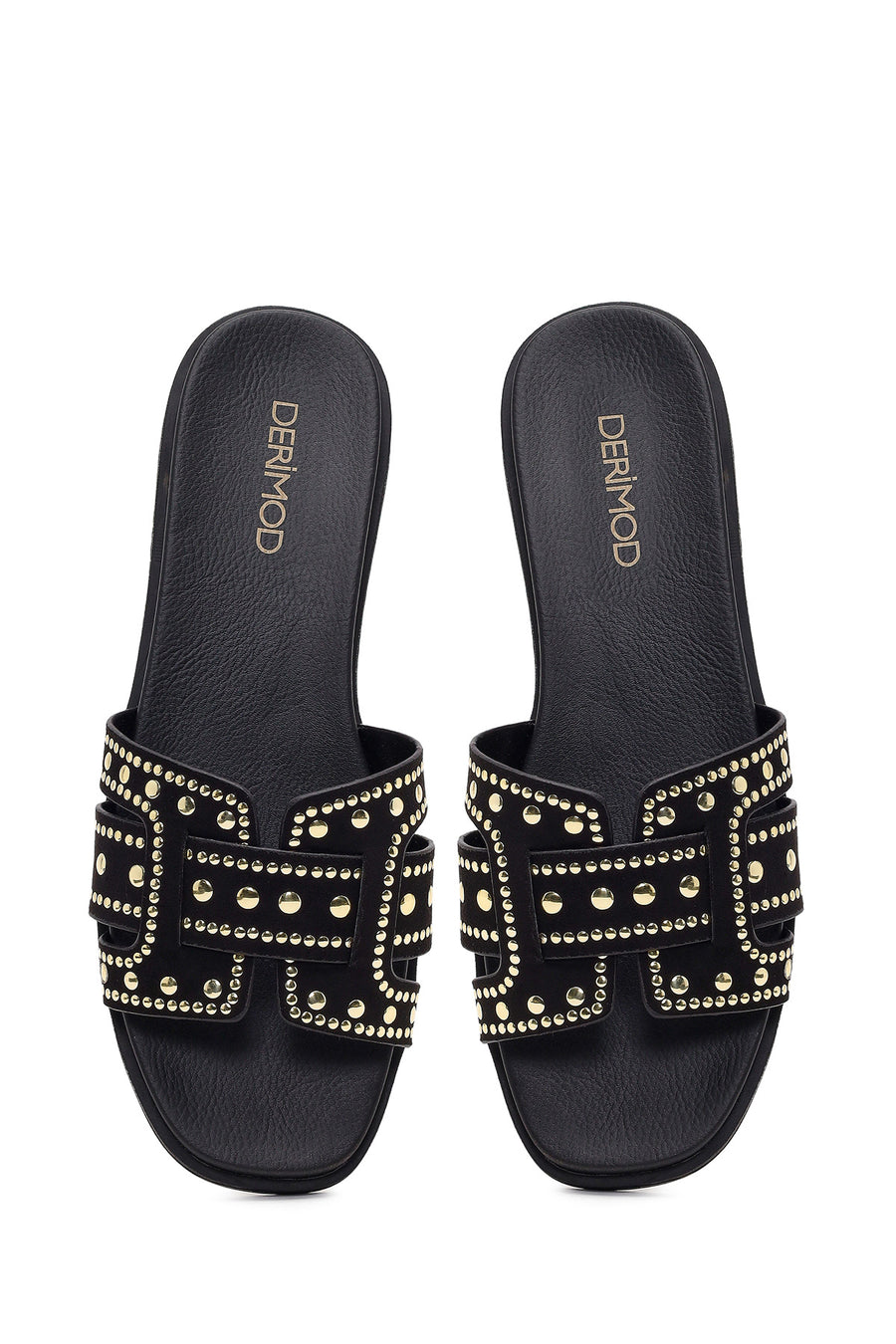 Women's Black Studded Suede Slippers
