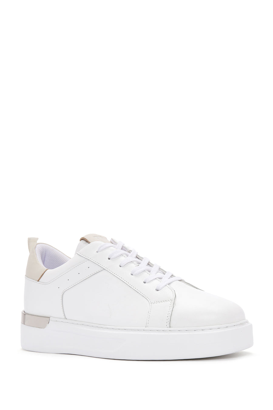 Erkek Beyaz Bağcıklı Deri Sneaker