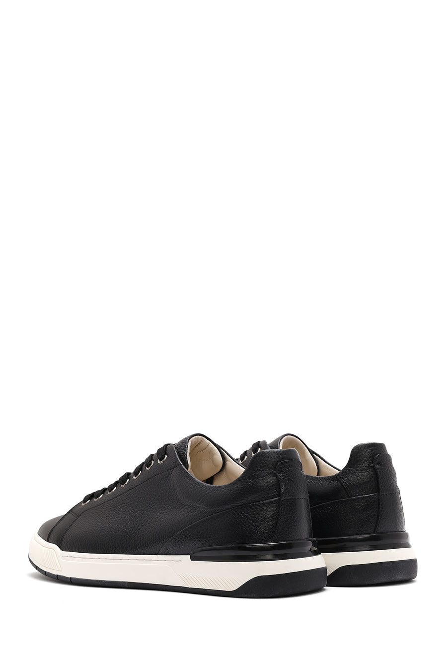 Erkek Siyah Bağcıklı Deri Sneaker