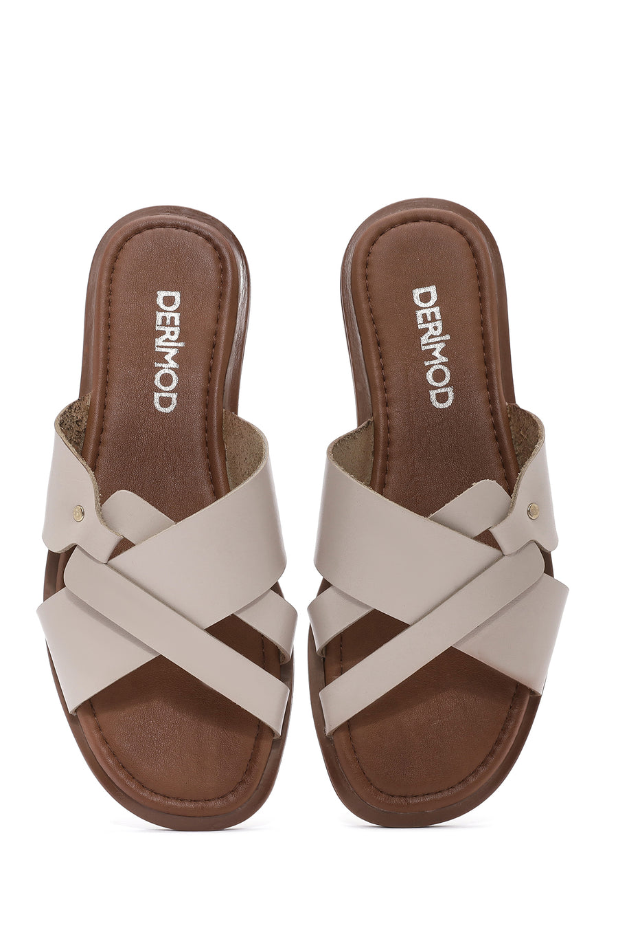 Women's Cream Leather Slippers