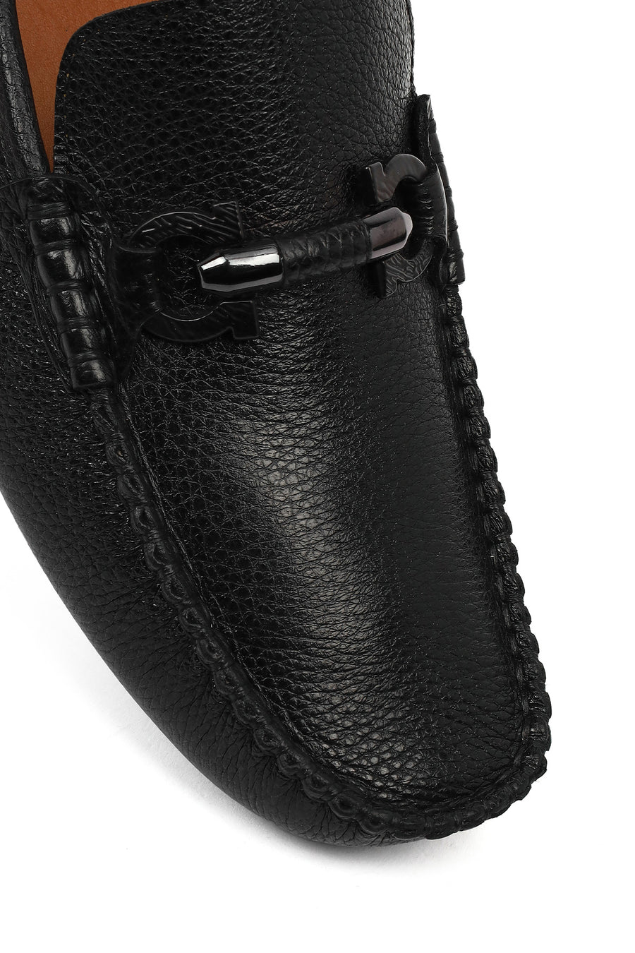 Erkek Siyah Tokalı Deri Casual Loafer