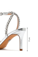 Women's Silver Ankle Buckle Stoned Thin Heel Sandals | Derimod