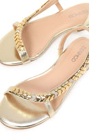 Woman Gold Stone-Embellished Sandal | Derimod