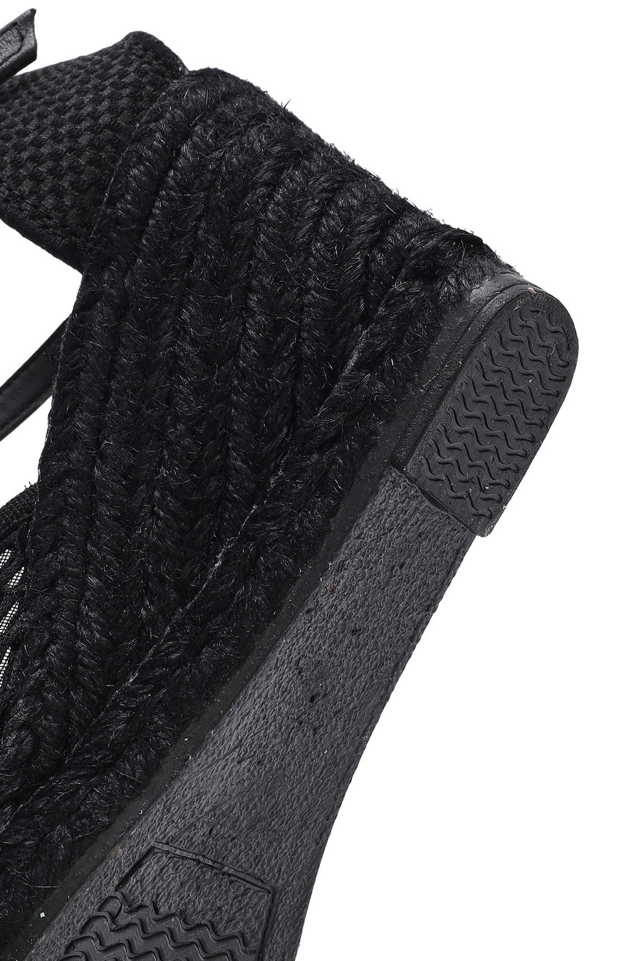 Women's Black Ankle Strap Patterned Wedge Heel Espadrilles