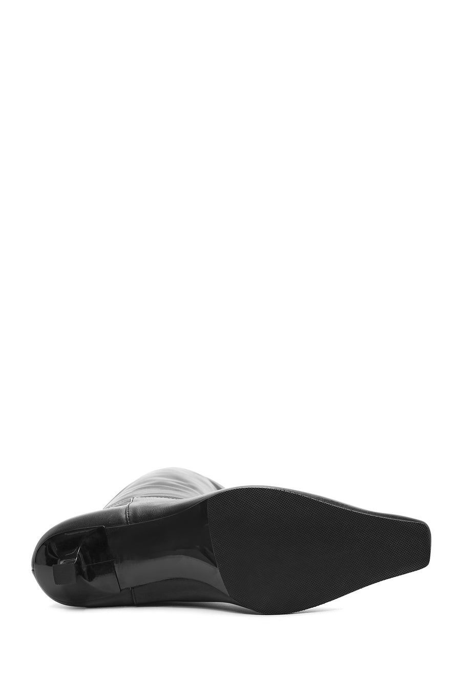 Women's Black Thin Short Heeled Leather Boots