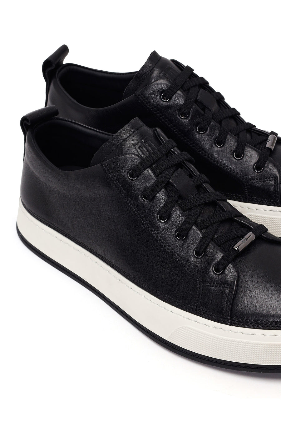 Erkek Siyah Bağcıklı Deri Sneaker