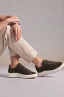 Male Khaki Lace-Up Thick-Soled Suede Leather Sneaker | Derimod