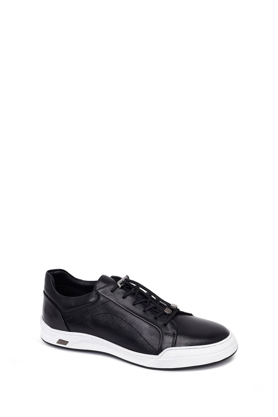 Erkek Siyah Bağcıklı Deri Sneaker