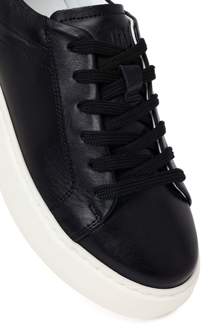 Erkek Siyah Bağcıklı Deri Sneaker