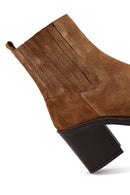 Kadın Taba Fermuarlı Kalın Topuklu Süet Deri Bot | Derimod