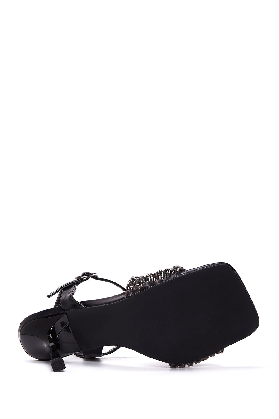Women's Black Stone Heeled Sandals