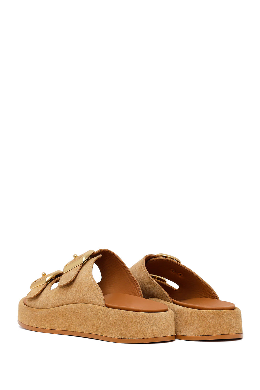 Woman Beige Double-Buckle Thick-Soled Suede Slipper
