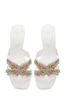 Woman White Stone-Embellished Thick Short-Heeled Slipper | Derimod