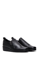 Women's Black Leather Wedge Heel Comfort Shoes | Derimod