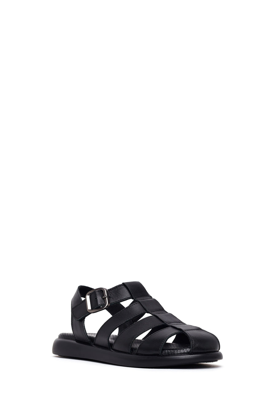 Woman Black Buckled Leather Sandals