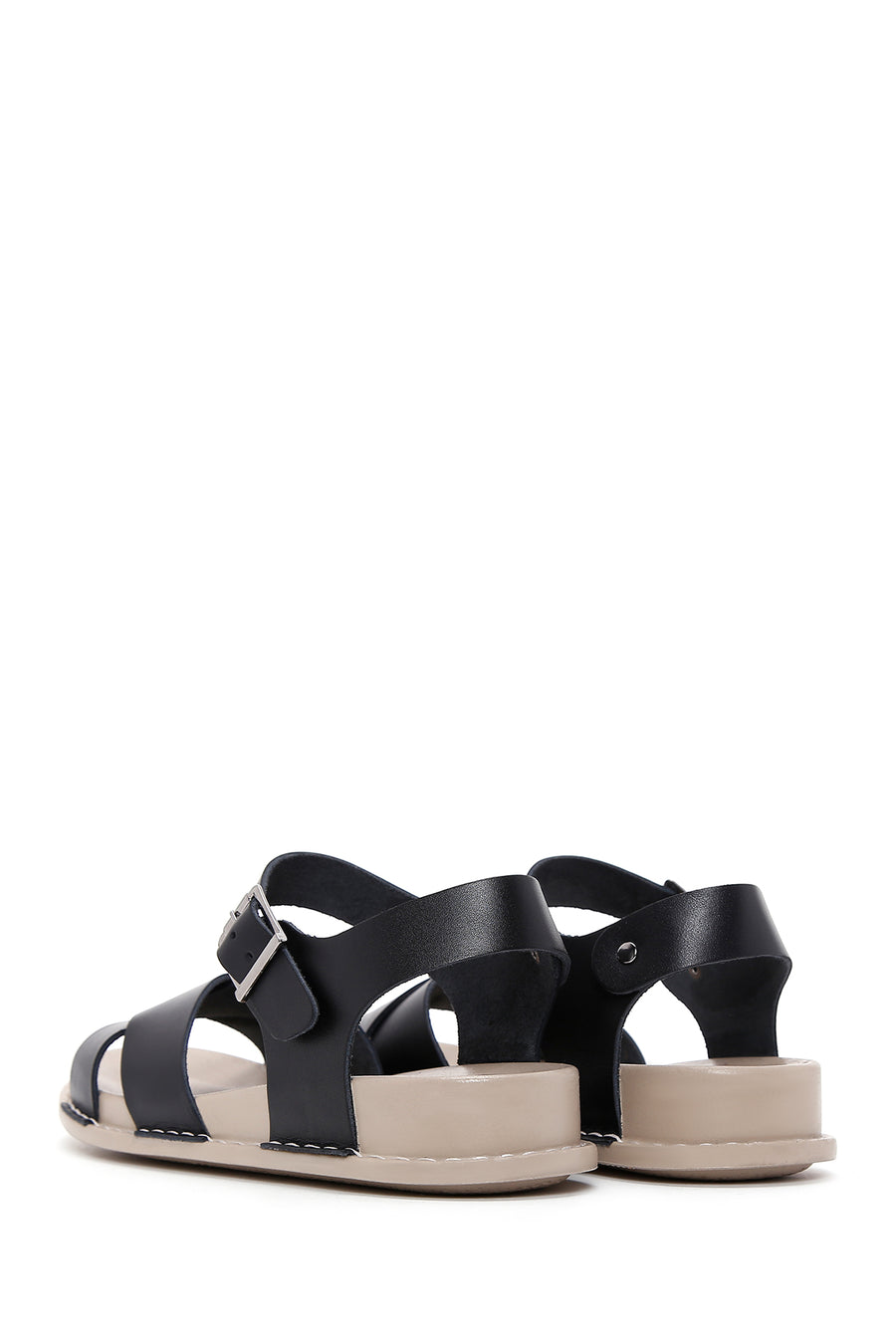 Women's Black Leather Comfort Sandals