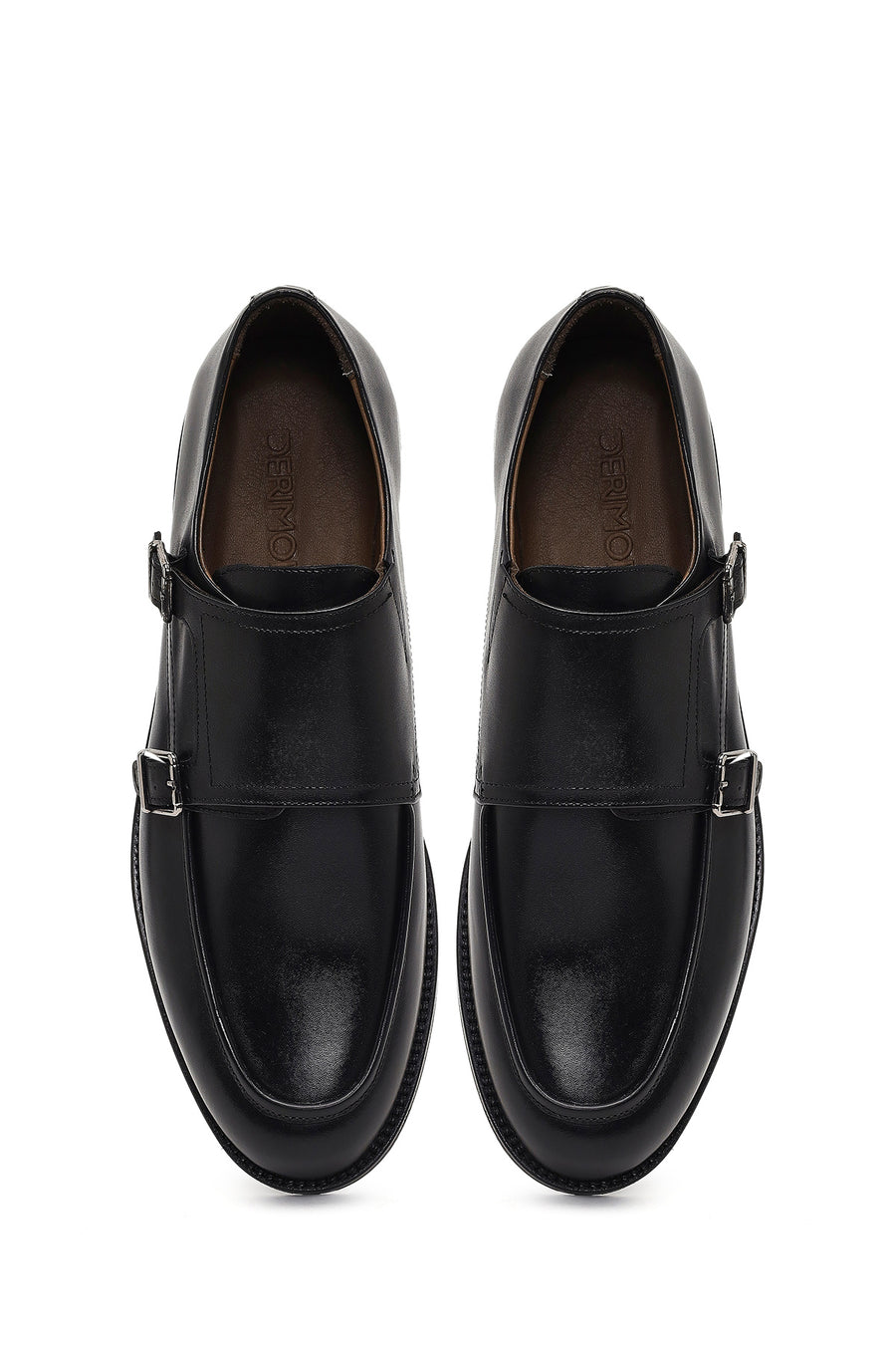 Male Black Double-Buckle Leather Casual Shoes