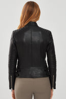Giselle Kadın Siyah Slim-Fit Biker Deri Ceket | Derimod