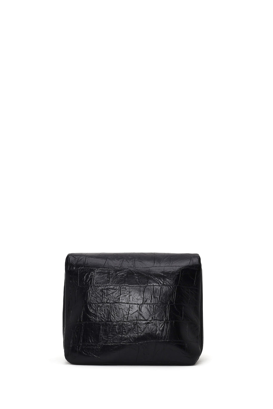 Woman Black Croc-Embossed Crossbody Bag