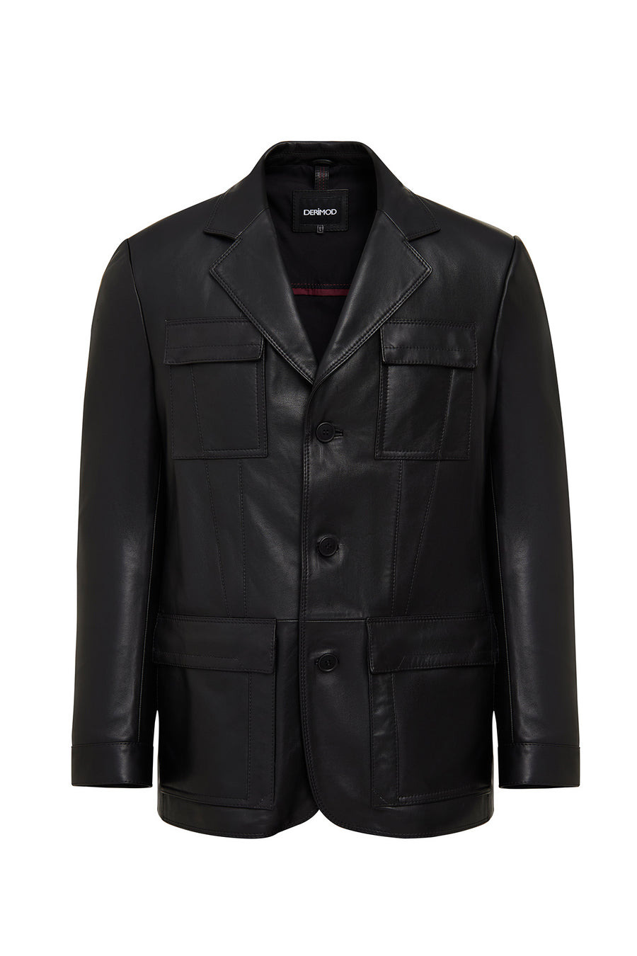Kane Erkek Siyah Düğmeli Blazer Deri Ceket