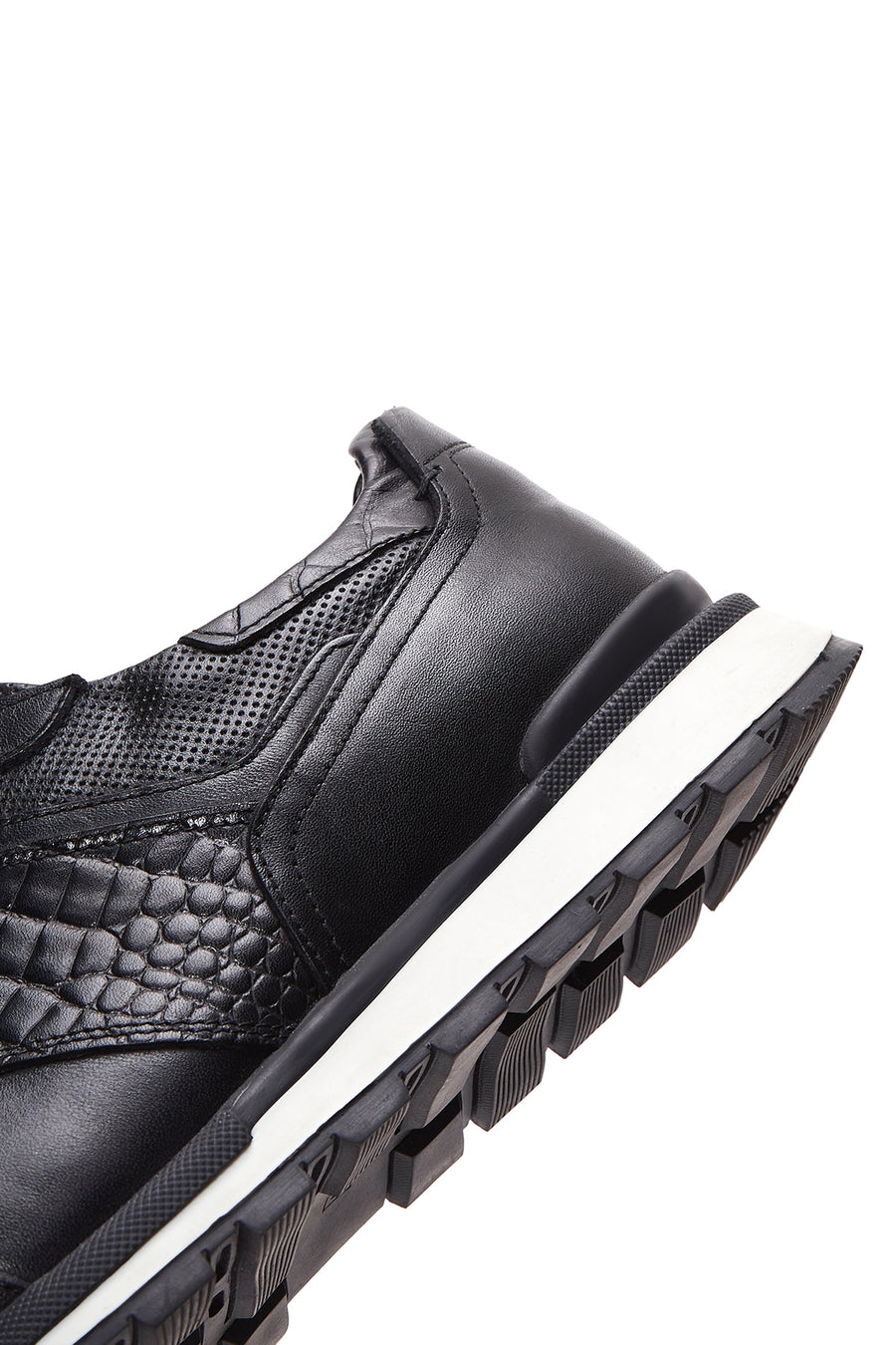 Erkek Siyah Bağcıklı Deri Casual Sneaker