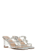 Women's Silver Transparent Thick Heeled Slippers | Derimod