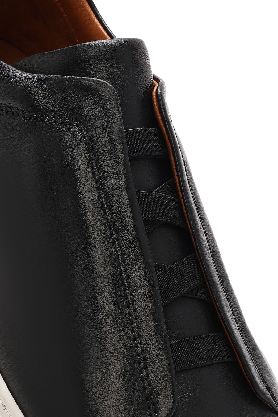 Erkek Siyah Lastikli Deri Sneaker