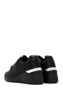 Women's Black Lace-Up Wedge Heel Leather Sneakers | Derimod