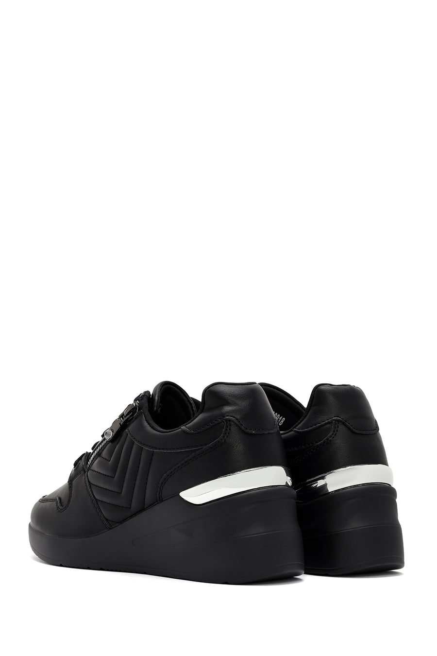 Women's Black Lace-Up Wedge Heel Leather Sneakers
