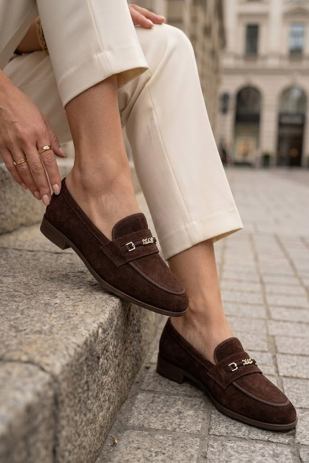 Kadın Kahverengi Tokalı Süet Deri Maskülen Loafer